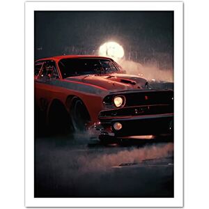 Doppelganger33 LTD Classic Red Sports Muscle Car On A Rainy Atmospheric Night Artwork Framed Wall Art Print 18X24 Inch Doppelganger33 LTD Classic Red Sports Muscle Car On A Rainy Atmospheric Night Artwork Framed Wall Art Print 18X24 Inch