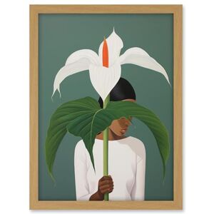 Artery8 Giant Peace Lily Showcase Realistic Oil Painting White Teal Green Woman with Flower Minimalist Artwork Framed A3 Wall Art Print Artery8 Giant Peace Lily Showcase Realistic Oil Painting White Teal Green Woman with Flower Minimalist Artwork Framed A3 Wall Art Print