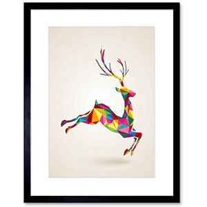 Wee Blue Coo PAINTING ILLUSTRATION LEAPING RUNNING DEER POLYGON FRAMED ART PRINT B12X12936 Wee Blue Coo PAINTING ILLUSTRATION LEAPING RUNNING DEER POLYGON FRAMED ART PRINT B12X12936
