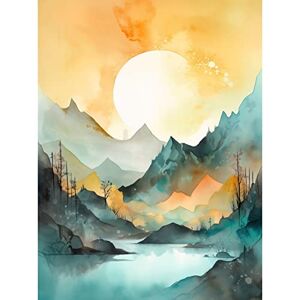 Artery8 Sun Rising Over Mountain Lakeside Landscape Modern Pastel Teal and Orange Watercolour Painting Unframed Wall Art Print Poster Home Decor Premium Artery8 Sun Rising Over Mountain Lakeside Landscape Modern Pastel Teal and Orange Watercolour Painting Unframed Wall Art Print Poster Home Decor Premium