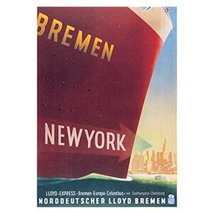 Wee Blue Coo Travel Bremen New York Ship Liner Germany Vintage Advert Wall Art Print Wee Blue Coo Travel Bremen New York Ship Liner Germany Vintage Advert Wall Art Print