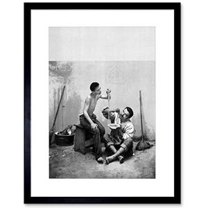 Wee Blue Coo Macaroni Eaters Napoli Italy 1895 Vintage Old BW Framed Wall Art Print Wee Blue Coo Macaroni Eaters Napoli Italy 1895 Vintage Old BW Framed Wall Art Print