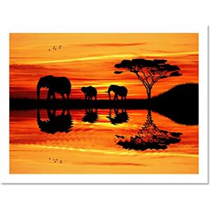 Wee Blue Coo Illustration Composition African Elephant Silhouette Sunset Large Framed Art Print Poster Wall Decor 18x24 inch Wee Blue Coo Illustration Composition African Elephant Silhouette Sunset Large Framed Art Print Poster Wall Decor 18x24 inch