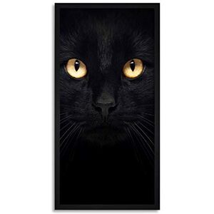 Wee Blue Coo Black Cat Face Yellow Eyes Close Up Long Panel Framed Wall Art Print Wee Blue Coo Black Cat Face Yellow Eyes Close Up Long Panel Framed Wall Art Print