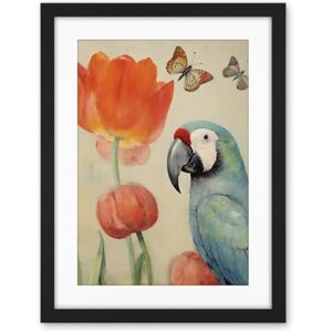 Artery8 Parrot and Tulips Flowers Butterflies Pastel Colour Artwork Floral Spring Oil Painting Artwork Framed Wall Art Print 18X24 Inch Artery8 Parrot and Tulips Flowers Butterflies Pastel Colour Artwork Floral Spring Oil Painting Artwork Framed Wall Art Print 18X24 Inch