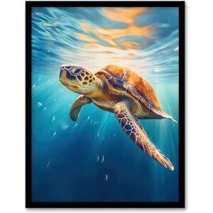 Artery8 Sea Turtle Barbados Marine Swimming Blue Clear Water Artwork Framed Wall Art Print A4 Artery8 Sea Turtle Barbados Marine Swimming Blue Clear Water Artwork Framed Wall Art Print A4