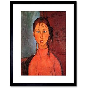 Wee Blue Coo AMEDEO MODIGLIANI GIRL WITH PLAITS OLD MASTER BLACK FRAMED ART PRINT B12X468 Wee Blue Coo AMEDEO MODIGLIANI GIRL WITH PLAITS OLD MASTER BLACK FRAMED ART PRINT B12X468