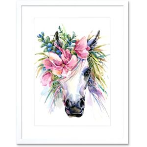 Wee Blue Coo Unicorn With Flower Wreath Art Print Framed Poster Wall Decor 12x16 inch Wee Blue Coo Unicorn With Flower Wreath Art Print Framed Poster Wall Decor 12x16 inch