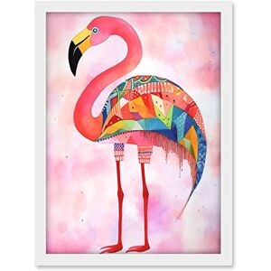 Artery8 Flamingo Bird With Multicolour Patterns Folk Art Watercolour Painting Artwork Framed A3 Wall Art Print Artery8 Flamingo Bird With Multicolour Patterns Folk Art Watercolour Painting Artwork Framed A3 Wall Art Print