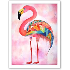 Artery8 Flamingo Bird With Multicolour Patterns Folk Art Watercolour Painting Artwork Framed Wall Art Print 18X24 Inch Artery8 Flamingo Bird With Multicolour Patterns Folk Art Watercolour Painting Artwork Framed Wall Art Print 18X24 Inch