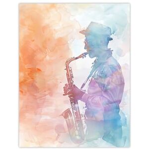 Artery8 Jazz Saxophonist Rainbow Smoke Light Watercolour Living Room Extra Large XL Wall Art Poster Print Artery8 Jazz Saxophonist Rainbow Smoke Light Watercolour Living Room Extra Large XL Wall Art Poster Print
