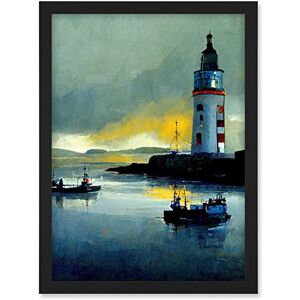 Doppelganger33 LTD Scottish Harbour Fishing Boats Lighthouse Modern Artwork Framed A3 Wall Art Print Doppelganger33 LTD Scottish Harbour Fishing Boats Lighthouse Modern Artwork Framed A3 Wall Art Print