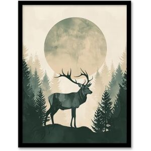 Artery8 Full Moon Forest Hill Stag Grey Green Design For Living Room Artwork Framed Wall Art Print A4 Artery8 Full Moon Forest Hill Stag Grey Green Design For Living Room Artwork Framed Wall Art Print A4