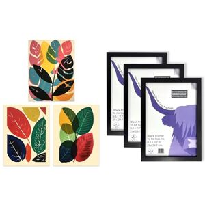 Artery8 Colourful Leaves Wall Art Set of 3 A4 Sized Art with Black Frames Abstract Leaf Boho Graphic Acrylic and Watercolour Artery8 Colourful Leaves Wall Art Set of 3 A4 Sized Art with Black Frames Abstract Leaf Boho Graphic Acrylic and Watercolour