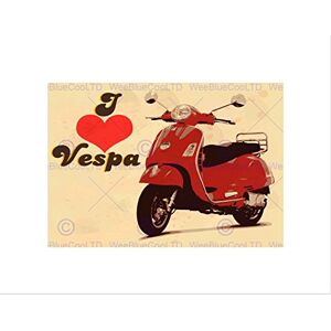 Wee Blue Coo Illustration Transport Scooter Moped Love Red Wall Art Print Wee Blue Coo Illustration Transport Scooter Moped Love Red Wall Art Print