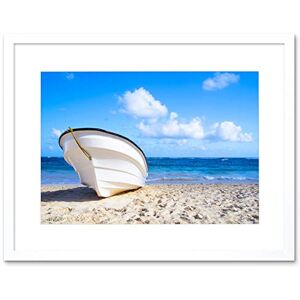 Wee Blue Coo Tropical Beach Shore Boat Sunny Art Picture Framed Wall Art Print Wee Blue Coo Tropical Beach Shore Boat Sunny Art Picture Framed Wall Art Print
