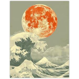 Artery8 Bright Orange Moon Over Ocean Waves Japanese Edo Living Room Bathroom Extra Large XL Wall Art Poster Print Artery8 Bright Orange Moon Over Ocean Waves Japanese Edo Living Room Bathroom Extra Large XL Wall Art Poster Print