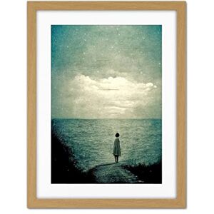 Doppelganger33 LTD Looking Out To Sea Dreamscape Lone Woman Dusk Calm Elegant Panting Artwork Framed Wall Art Print 18X24 Inch Doppelganger33 LTD Looking Out To Sea Dreamscape Lone Woman Dusk Calm Elegant Panting Artwork Framed Wall Art Print 18X24 Inch