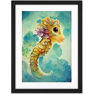 Doppelganger33 LTD Cute Baby Seahorse Kids Bedroom Watercolour Illustration Artwork Framed Wall Art Print 18X24 Inch Doppelganger33 LTD Cute Baby Seahorse Kids Bedroom Watercolour Illustration Artwork Framed Wall Art Print 18X24 Inch