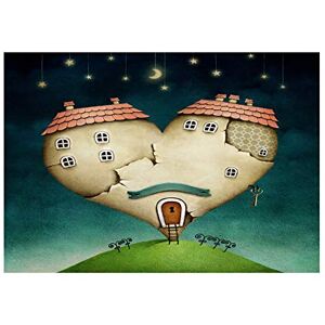 Wee Blue Coo Painting Love Heart Shape House Moon Stars Surreal Fantasy Wall Art Print Wee Blue Coo Painting Love Heart Shape House Moon Stars Surreal Fantasy Wall Art Print