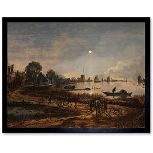 Artery8 Aert Van Der Neer Riverview By Moonlight Painting Art Print Framed Poster Wall Decor 12x16 inch Artery8 Aert Van Der Neer Riverview By Moonlight Painting Art Print Framed Poster Wall Decor 12x16 inch