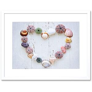 Wee Blue Coo Photo Heart Seashells Rocks Wood Beach Love Picture Framed Wall Art Print Wee Blue Coo Photo Heart Seashells Rocks Wood Beach Love Picture Framed Wall Art Print