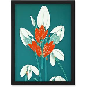 Wee Blue Coo Abstract Snowdrops Red Flowers on Teal Retro Mid Century Style Artwork Framed Wall Art Print A4 Wee Blue Coo Abstract Snowdrops Red Flowers on Teal Retro Mid Century Style Artwork Framed Wall Art Print A4