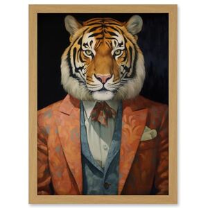 Artery8 Tiger About Town Artwork Coral Pink and Cerulean Blue Suit Conceptual Portrait Artwork Framed Wall Art Print A4 Artery8 Tiger About Town Artwork Coral Pink and Cerulean Blue Suit Conceptual Portrait Artwork Framed Wall Art Print A4