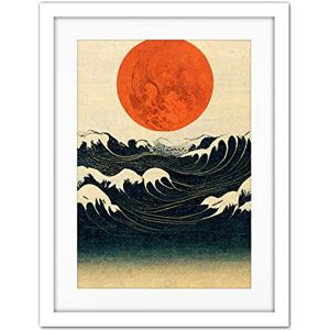 Doppelganger33 LTD Minimalist Large Orange Moon Over Ocean Waves Ukiyo-e Style Artwork Framed Wall Art Print 18X24 Inch Doppelganger33 LTD Minimalist Large Orange Moon Over Ocean Waves Ukiyo-e Style Artwork Framed Wall Art Print 18X24 Inch