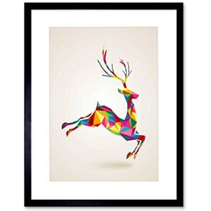 Wee Blue Coo Painting Illustration Leaping Running Deer Polygon Picture Framed Wall Art Print Wee Blue Coo Painting Illustration Leaping Running Deer Polygon Picture Framed Wall Art Print