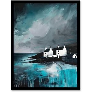 Artery8 Coastal Cottages Oil Painting Grey Sky Scotland Living Room Artwork Framed Wall Art Print A4 Artery8 Coastal Cottages Oil Painting Grey Sky Scotland Living Room Artwork Framed Wall Art Print A4