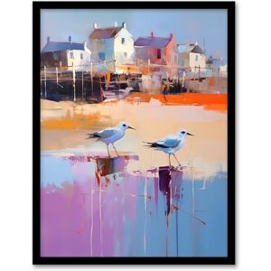 Artery8 Seagulls on Beach Sand Oil Painting Blue Orange Purple Coastal Village Landscape Artwork Framed Wall Art Print 18X24 Inch Artery8 Seagulls on Beach Sand Oil Painting Blue Orange Purple Coastal Village Landscape Artwork Framed Wall Art Print 18X24 Inch