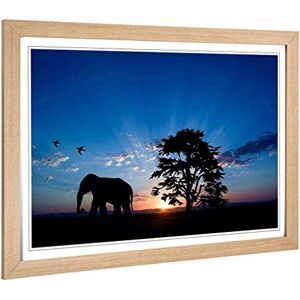 Big Box Art - Elephant & Birds Evening Sunset - 62x45 cm - Framed Big Box Art - Elephant & Birds Evening Sunset - 62x45 cm - Framed
