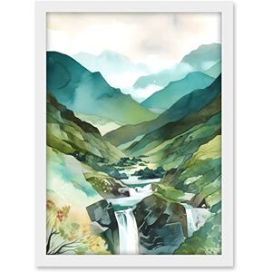 Artery8 River Cascades Waterfall in Misty Landscape Modern Watercolour Painting Artwork Framed A3 Wall Art Print Artery8 River Cascades Waterfall in Misty Landscape Modern Watercolour Painting Artwork Framed A3 Wall Art Print