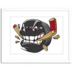 Wee Blue Coo PAINTING ILLUSTRATION CARTOON ICE HOCKEY PUCK ANGRY FRAMED PRINT F97X4666 Wee Blue Coo PAINTING ILLUSTRATION CARTOON ICE HOCKEY PUCK ANGRY FRAMED PRINT F97X4666
