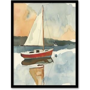 Artery8 Red Sailboat in Tranquil Sea Harbour Watercolour Bathroom Toilet Artwork Framed Wall Art Print 18X24 Inch Artery8 Red Sailboat in Tranquil Sea Harbour Watercolour Bathroom Toilet Artwork Framed Wall Art Print 18X24 Inch