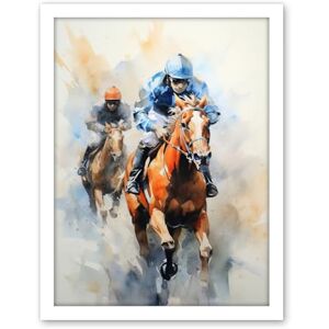 Artery8 Horseracing Jockeys Racing Horses Action Watercolour Kentucky Derby Grand National Cheltenham Gold Cup Painting Blue Orange Race Sport Artwork Framed Wall Art Print 18X24 Inch Artery8 Horseracing Jockeys Racing Horses Action Watercolour Kentucky Derby Grand National Cheltenham Gold Cup Painting Blue Orange Race Sport Artwork Framed Wall Art Print 18X24 Inch