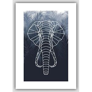 Artze Wall Art Geometric Elephant Head with Navy Palms Art Print - Wall Art Artze Wall Art Geometric Elephant Head with Navy Palms Art Print - Wall Art