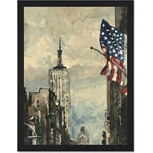 Fine Art Prints New York Watercolour With Flag Large Framed Art Print Wall Poster 18x24 inch Fine Art Prints New York Watercolour With Flag Large Framed Art Print Wall Poster 18x24 inch