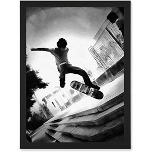 Wee Blue Coo Skateboarder Trick Black White Photo Artwork Framed Wall Art Print A4 Wee Blue Coo Skateboarder Trick Black White Photo Artwork Framed Wall Art Print A4