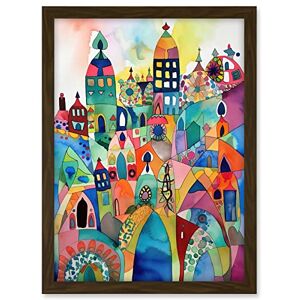 Artery8 Cityscape Abstract Folk Art Vibrant Multicoloured Watercolour Painting Artwork Framed A3 Wall Art Print Artery8 Cityscape Abstract Folk Art Vibrant Multicoloured Watercolour Painting Artwork Framed A3 Wall Art Print