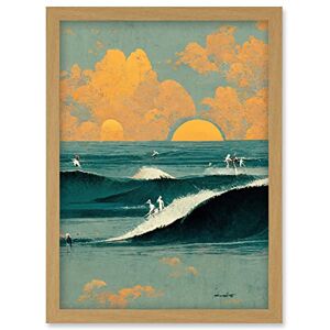 Wee Blue Coo Surfers Surfing Chasing Waves at Sunset Teal Mustard Abstract Oil Paint Artwork Framed Wall Art Print A4 Wee Blue Coo Surfers Surfing Chasing Waves at Sunset Teal Mustard Abstract Oil Paint Artwork Framed Wall Art Print A4