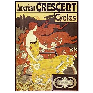 Wee Blue Coo Mucha American Crescent Cycles Ad Wood Frame Picture Wall Art Print Wee Blue Coo Mucha American Crescent Cycles Ad Wood Frame Picture Wall Art Print