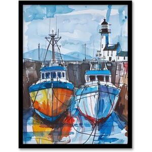 Artery8 Scottish Harbour Fishing Boats and Lighthouse Bathroom Toilet Artwork Framed Wall Art Print A4 Artery8 Scottish Harbour Fishing Boats and Lighthouse Bathroom Toilet Artwork Framed Wall Art Print A4