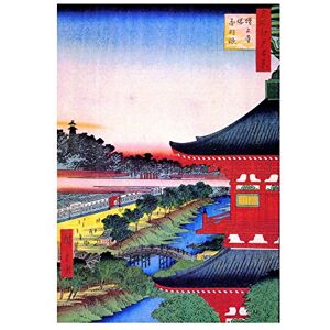 Wee Blue Coo Painting Japanese Woodblock View Pagoda Red Wall Art Print Wee Blue Coo Painting Japanese Woodblock View Pagoda Red Wall Art Print