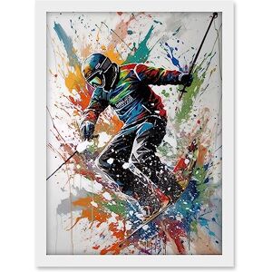 Artery8 Skier Skiing Multicoloured Paint Splat Action Shot Artwork Framed A3 Wall Art Print Artery8 Skier Skiing Multicoloured Paint Splat Action Shot Artwork Framed A3 Wall Art Print