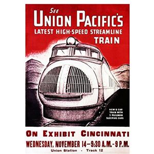 Wee Blue Coo Travel Union Pacific Rail Train Cincinnati USA Vintage Wall Art Print Wee Blue Coo Travel Union Pacific Rail Train Cincinnati USA Vintage Wall Art Print