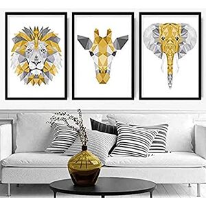 Artze Wall Art Geometric Jungle Heads Giraffe Lion Elephant Art Prints 3-Piece Set, 21 cm Width x 30 cm Height, Yellow/Grey Artze Wall Art Geometric Jungle Heads Giraffe Lion Elephant Art Prints 3-Piece Set, 21 cm Width x 30 cm Height, Yellow/Grey
