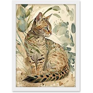 Artery8 Spotted Fur Coat Bengal Cat in Nature Pastel Watercolour Illustration Artwork Framed A3 Wall Art Print Artery8 Spotted Fur Coat Bengal Cat in Nature Pastel Watercolour Illustration Artwork Framed A3 Wall Art Print