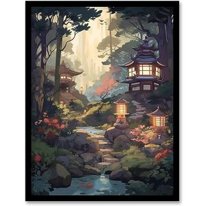Artery8 Traditional Japanese Garden Painting Orange Pink Green Blue Stone Lanterns and Towers by Lake Spring Landscape Artwork Framed Wall Art Print A4 Artery8 Traditional Japanese Garden Painting Orange Pink Green Blue Stone Lanterns and Towers by Lake Spring Landscape Artwork Framed Wall Art Print A4